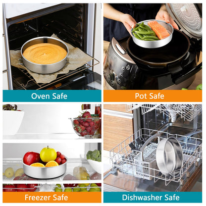 P&P CHEF 5 Inch Round Cake Pan Set of 3, Stainless Steel Round Baking Layer Pans Bakeware for Layer Birthday Cake, Fit Oven/Pots/Pressure Cooker, Leakproof & Dishwasher Safe, Silver