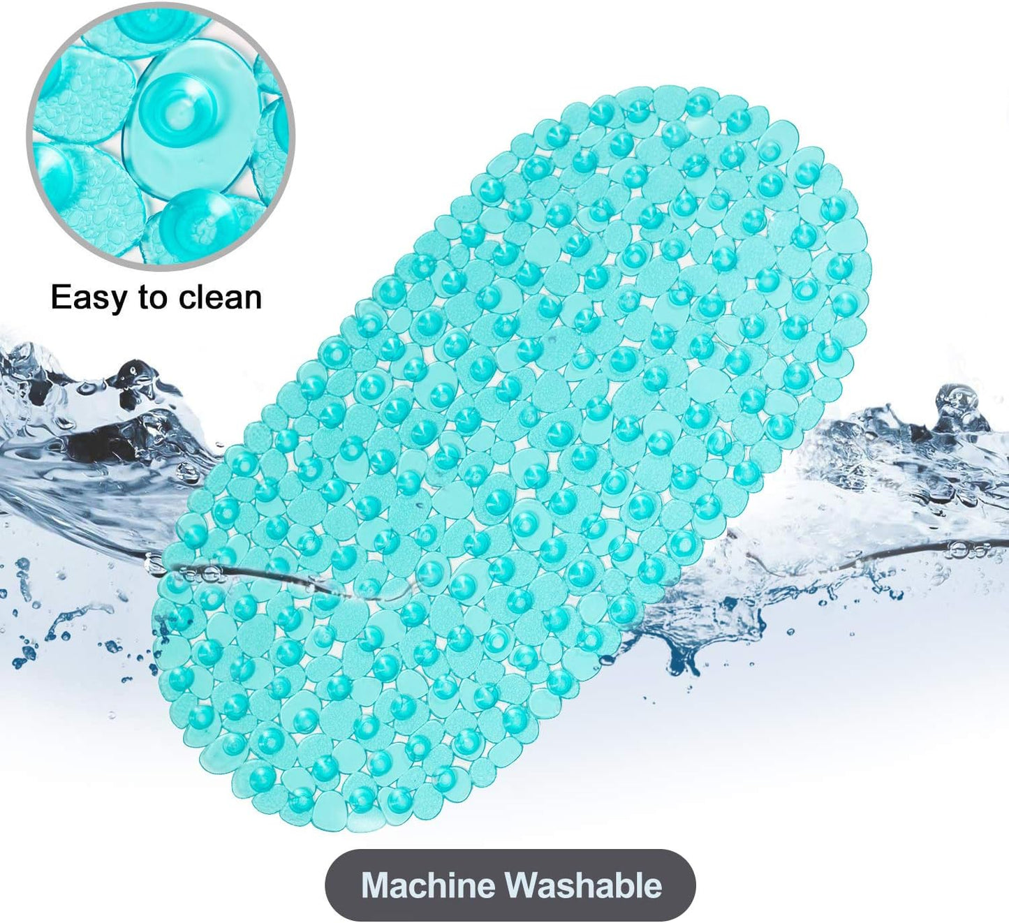27 14 Inch, WELTRXE Pebbles Bath Mat Oval Non-Slip Bathtub Mat with Suction Cups, Drain Holes for Bathroom Showers