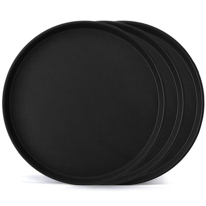 TOPZEA 3 Pack Large Restaurant Serving Tray, 18 Inch Plastic Black Round Server Tray, Non-Slip Rubber Lined Bar Drink Trays Cafeteria Buffet Food Service Trays for Coffee Table, Kitchen, Party