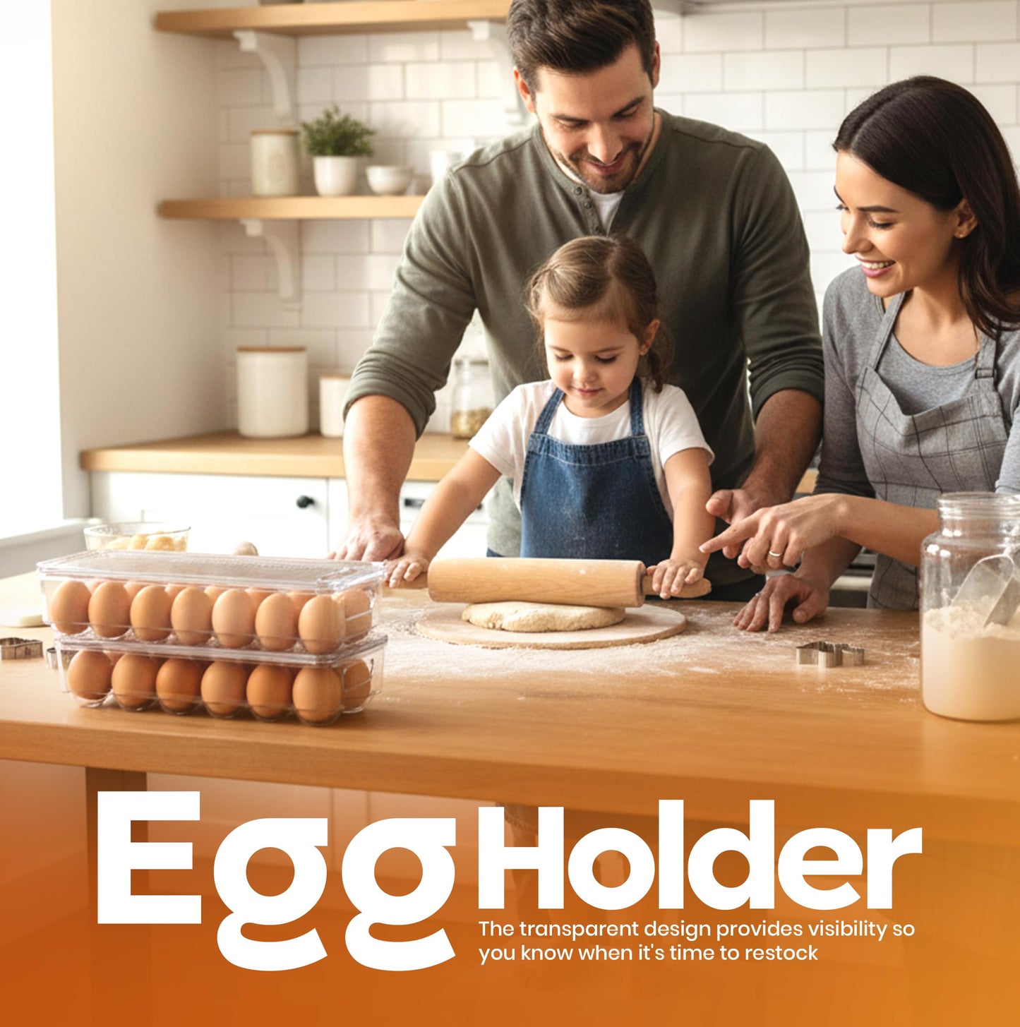 Utopia Home Egg Container With Lid and Handle for Refrigerator - Pack of 3 - Clear Stackable Egg Holder for Kitchen Storage and organization