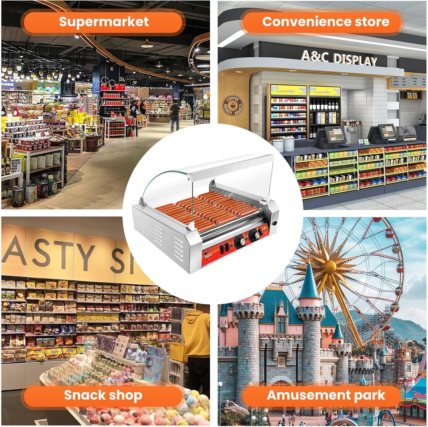 1700W Hot Dog Rollers,30 Hot Dog Capacity 11 Non-Stick Stainless Steel Rollers,Hot Dog Machine with Dust Cover,Hot Dog Roller Machine with Dual Temp Control and Led Light/Detachable Drip Tray (White)