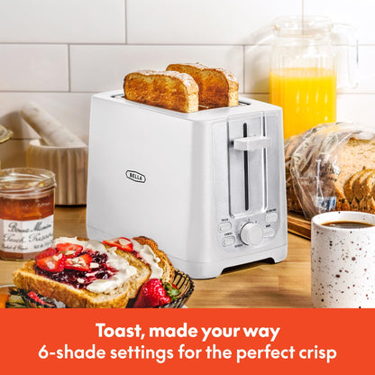 bella 2 Slice Toaster with Auto Shut Off - Extra Wide Slots & Removable Crumb Tray and Cancel, Defrost & Reheat Function - Toast Bread, Bagel & Waffle, White