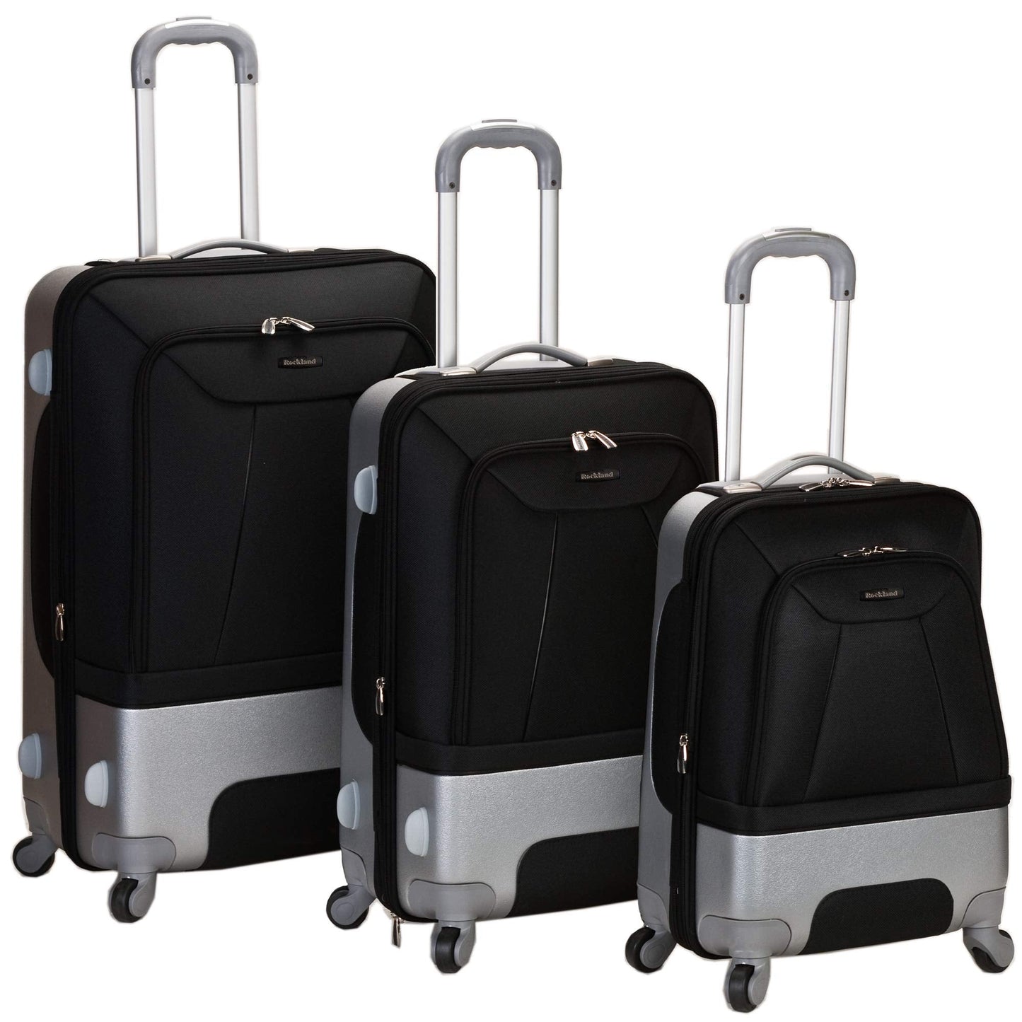 Rockland Rome Hybrid Spinner Wheel 3 Piece Luggage Set (20"/24"/28"), Black
