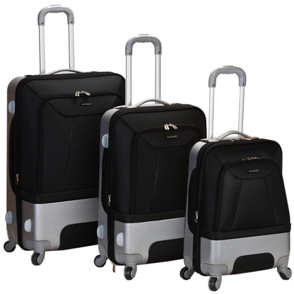 Rockland Rome Hybrid Spinner Wheel 3 Piece Luggage Set (20"/24"/28"), Black