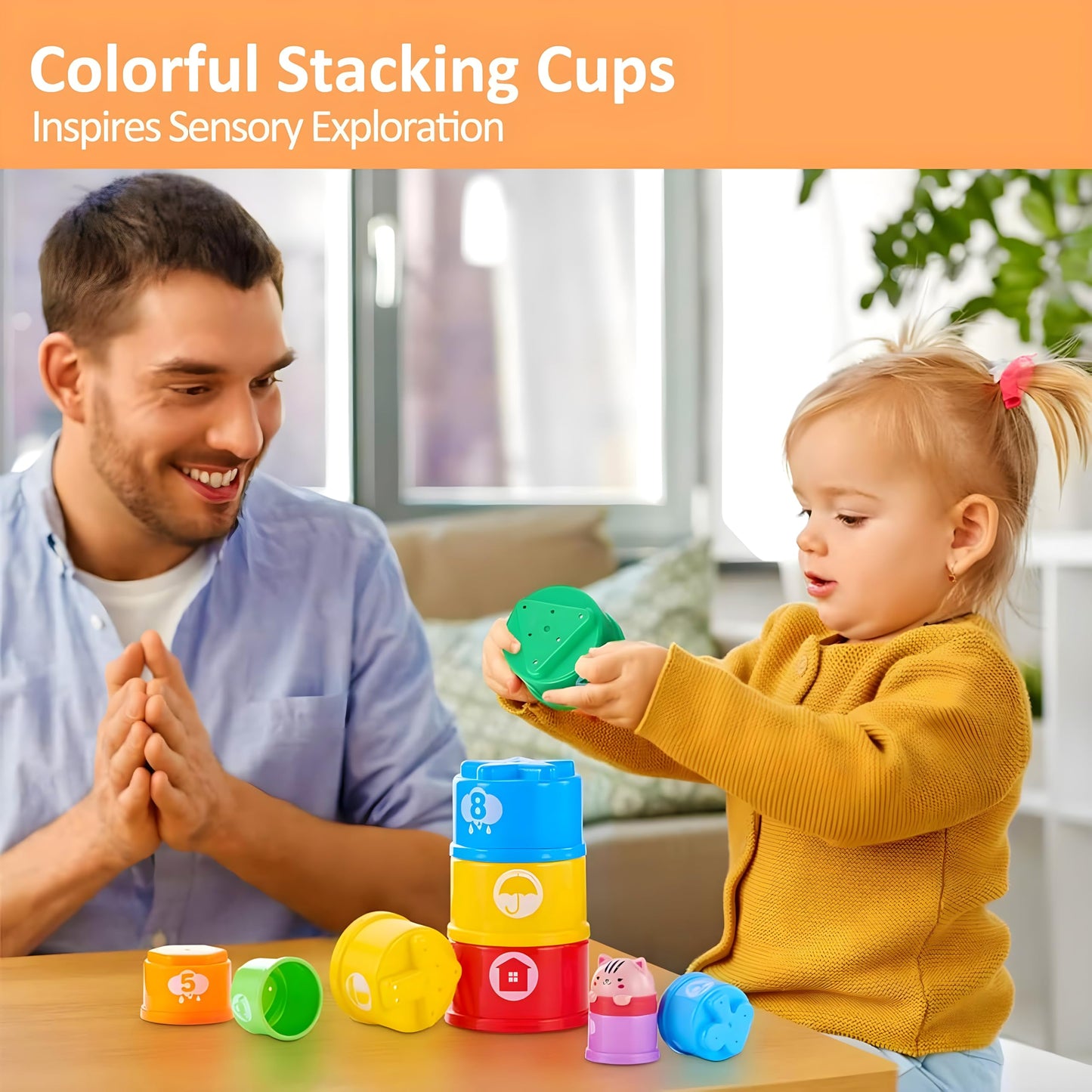 MOONTOY Stacking Cups Baby Toys 6 10 12 18 Months, Montessori Toys for 1 Year Old Toddler Learning Toy with Numbers Shapes Patterns, Baby Bath Toy 6-12 Months, Gifts for 1 2 3 Year Old Boys Girls