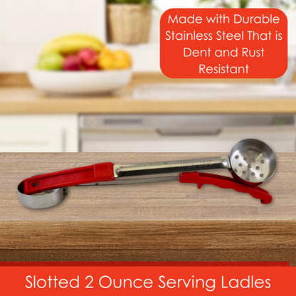 Habanerofire 2 Ounce Slotted Stainless Steel Portion Control Ladle Spoon for Measuring and Serving; Commercial Grade Serving Scoops [Pack of 2]