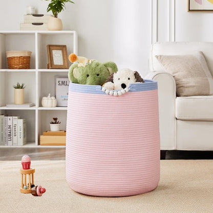 ENAORGAN 65L Pink Woven Rope Laundry Hamper Basket for Clohtes Boho Tall Rope Baskets for Blanket Large Baby Nursery Hamper for Girls Kids 16"Wide 19"Tall