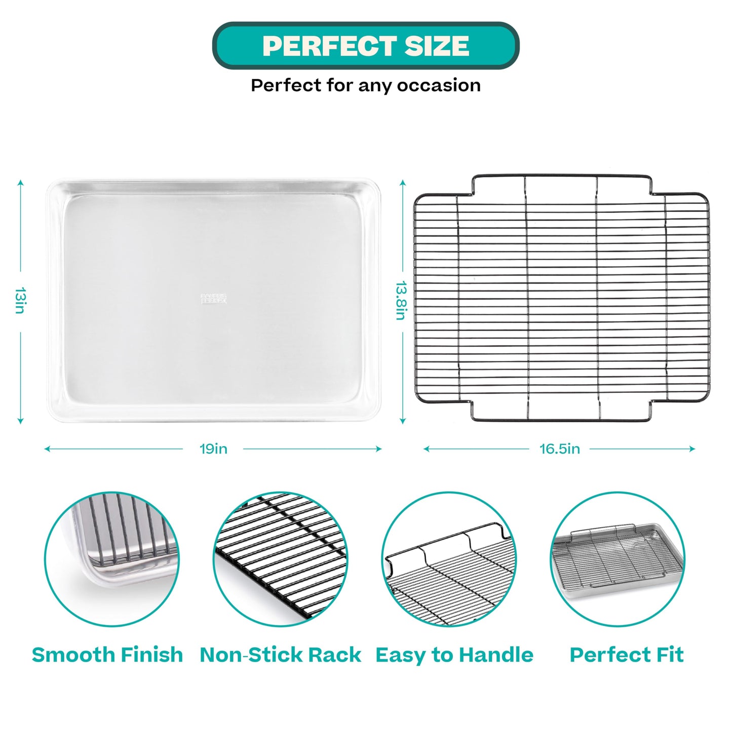 Baker's Secret Non-Toxic Large Roasting Pan 18" with Rack, Roaster 100% Recycled Aluminum, Turkey Roasting Pan, Vegetables, Poultry - The Natural Aluminum Collection PFOA, PFOS, and PTFE free