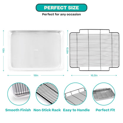 Baker's Secret Non-Toxic Large Roasting Pan 18" with Rack, Roaster 100% Recycled Aluminum, Turkey Roasting Pan, Vegetables, Poultry - The Natural Aluminum Collection PFOA, PFOS, and PTFE free