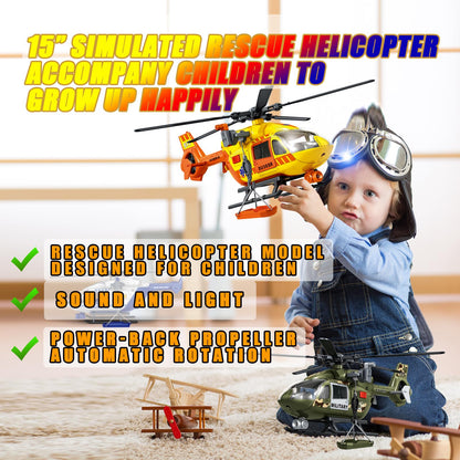 ANJARU Helicopter Toy with Lights and Sound,Simulative Rescue Helicopter Vehicles Toys for Kids Aged 3 and Up,Pull-Back Propeller Army Toys Toddler Kids Boys Gifts (Military Helicopter)
