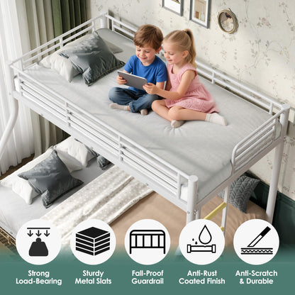 Cyranture Bunk Beds Twin XL Over Queen, Heavy Duty Bunk Beds with Bottom Space & Guardrail Metal Bunk Bed Frame for Adults Teens Dorm Bedroom Guest Room, No Box Spring Needed（White）