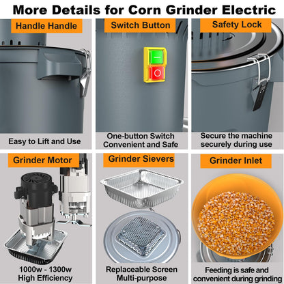 DETODDA 15.8 Gallons Corn Grinder Mill, Dry Grain Mill Grinders Electric, Grain Grinder Mills, Farm Home Wheat Grinders for Spice Rice Feed Flour Cereals, 7 Sizes Sieves