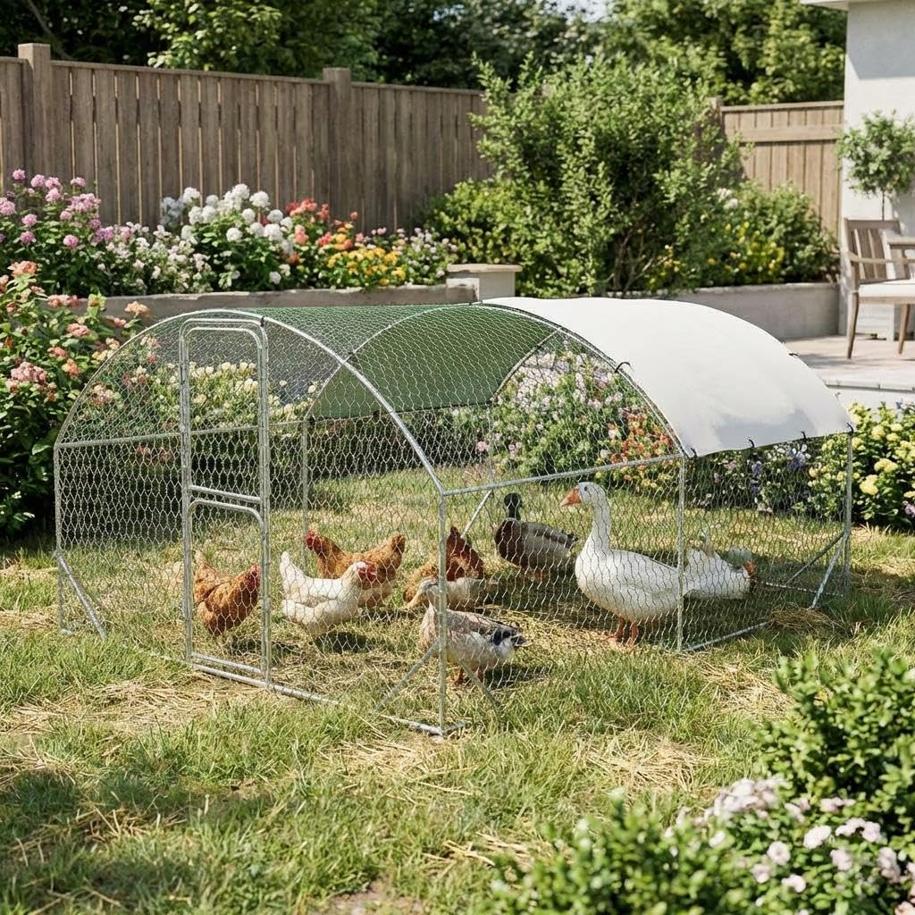 Large Metal Chicken Coop, Chicken Runs for Yard with Cover, Large Chicken Run with Double Door and Upgrade Tri-Supporting, Walk in Chicken Coop for Outdoor Farm Yard (9.8'L x 13.1'W x 6.6'H)