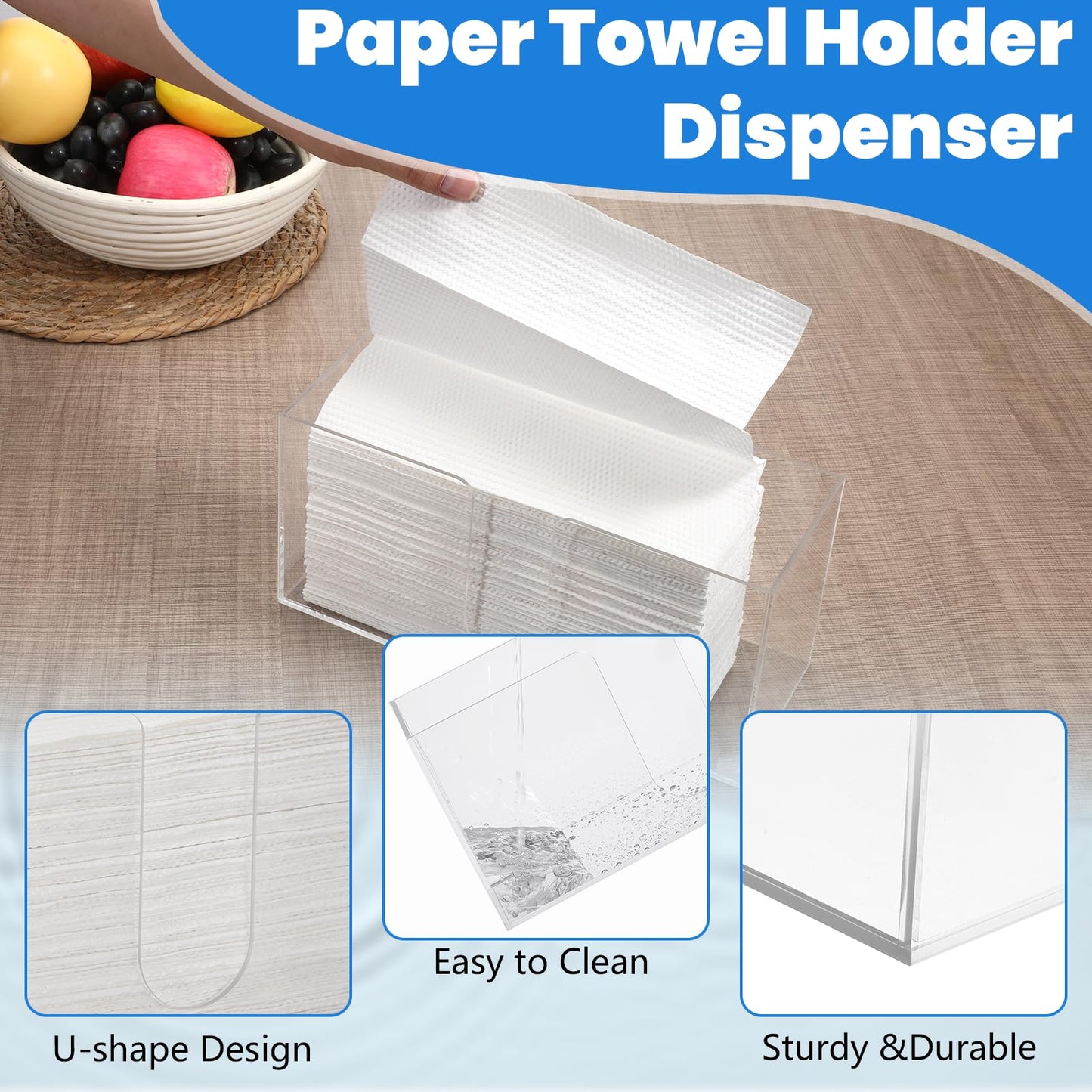 IANFAN 2 Pack Acrylic Countertop Paper Towel Dispenser, Clear Napkin Holder for Bathroom Countertop Paper Towel Holder Z-fold/C-Fold/MultiFold Trifold Papers Towels for Bathroom Kitchen Restaurant(2)