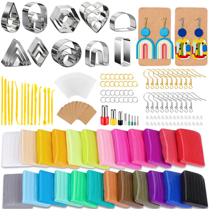 Snoghmil Polymer Clay Earring Making Kit with Gift Box, Including 32pcs Polymer Clay Cutters, 24pcs Oven Bake Clay, 30 Set Earring Rings&Hooks, Jewelry Making Kit for Teen Girls
