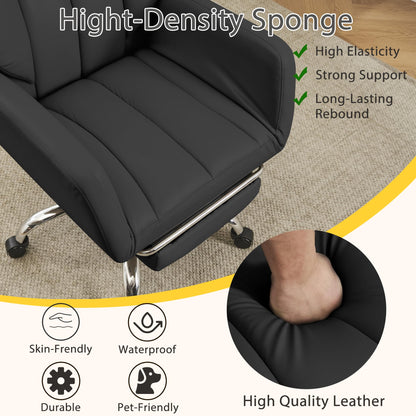 Ergonomic Cloud Cross Legged Office Chair with Footrest,Leather Big and Tall Executive Chair with Wheels,Reversible Armrest,155° Reclining Computer Wide Desk Chair for Home,Office (Black)