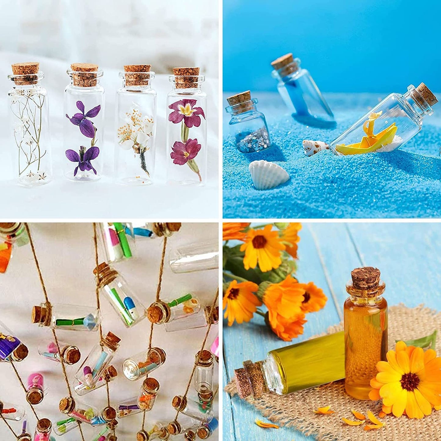 Minsily 100 Pcs 0.5ml Mini Small Glass Bottles with Cork Stoppers 20 Meters Twines Tiny Jars Clear Mini Glass Vials with Eye Screws Corked Bottle DIY Arts Crafts Projects Decoration Party Favors Gifts