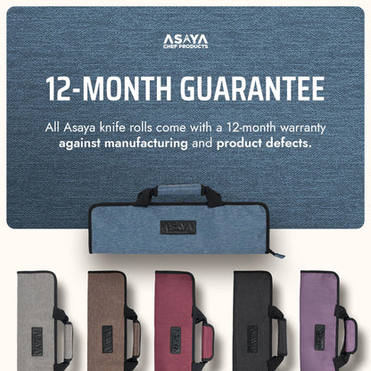 Asaya Chef Knife Roll Bag - 12-Pocket Chefs Case for Kitchen Knives and Utensils, Lightweight Stain-Resistant Waxed Nylon Chef Knife Bag - Knives Not Included (Blue)