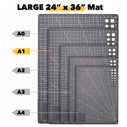 Mandala Crafts Self-Healing Cutting Mat, Black Gray 24" x 36" – A1 Large Double-Sided 5-Ply Rotary Cutting Board for Sewing, Quilting, Fabric, Leather, Craft, and Scrapbooking