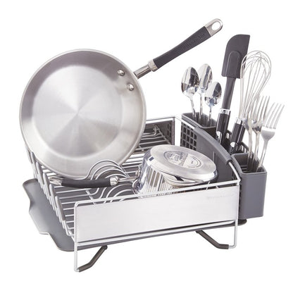 KitchenAid Compact Space Saving, Dish Rack with Removable Flatware Caddy and Angled Self Draining Drainboard, Satin Gray, 15-Inch-by-13.25-Inch