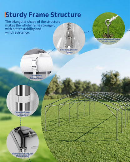 20x40 FT Heavy Duty Party Tent, Galvanized Steel Outdoor Canopy with Mesh Screen & Roll-Up Dual Doors, Waterproof Wedding Event Shelter, Removable Sidewalls & Windows
