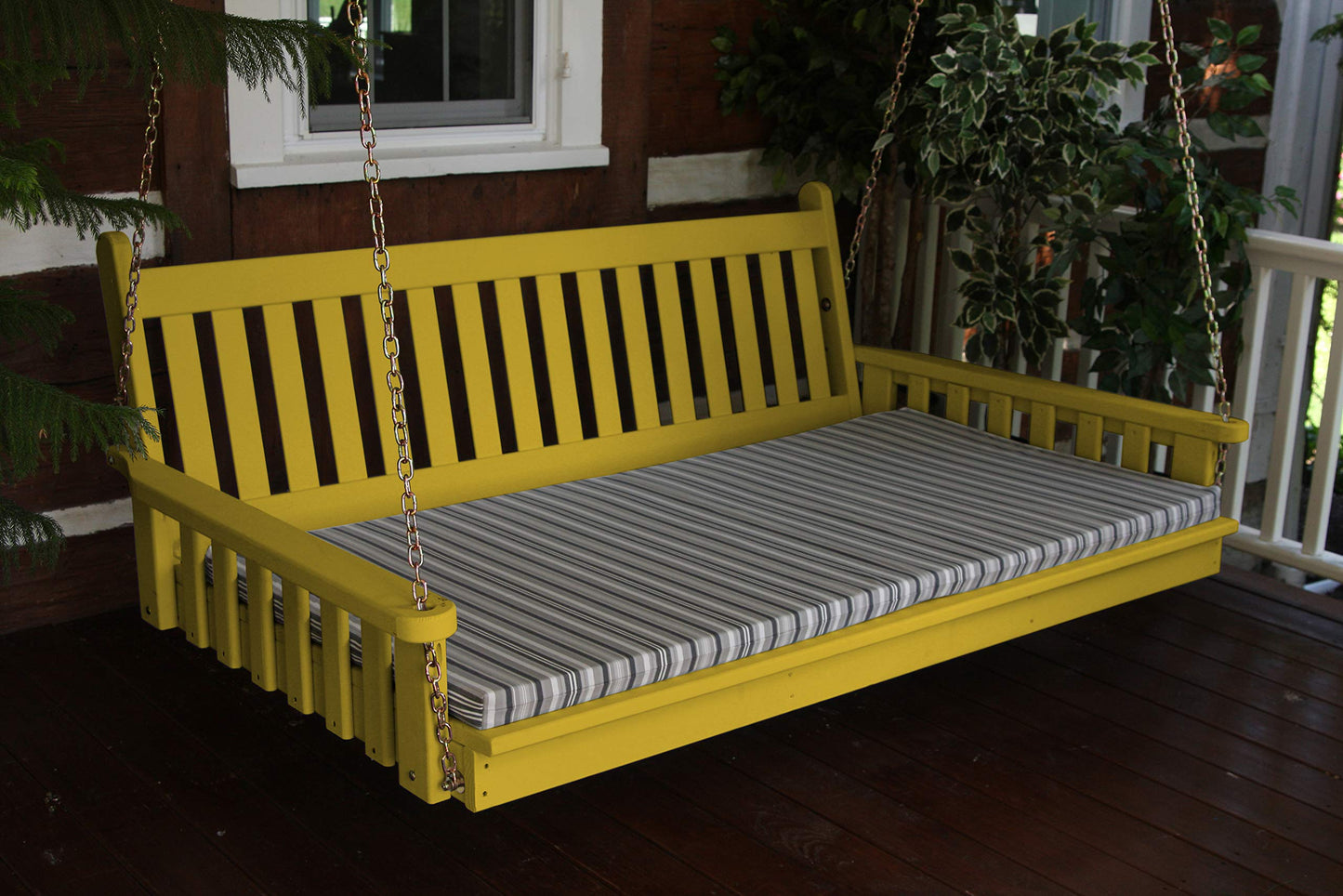 A & L Furniture Yellow Pine Twin Mattress Traditional English Swing Bed, 75", Canary Yellow