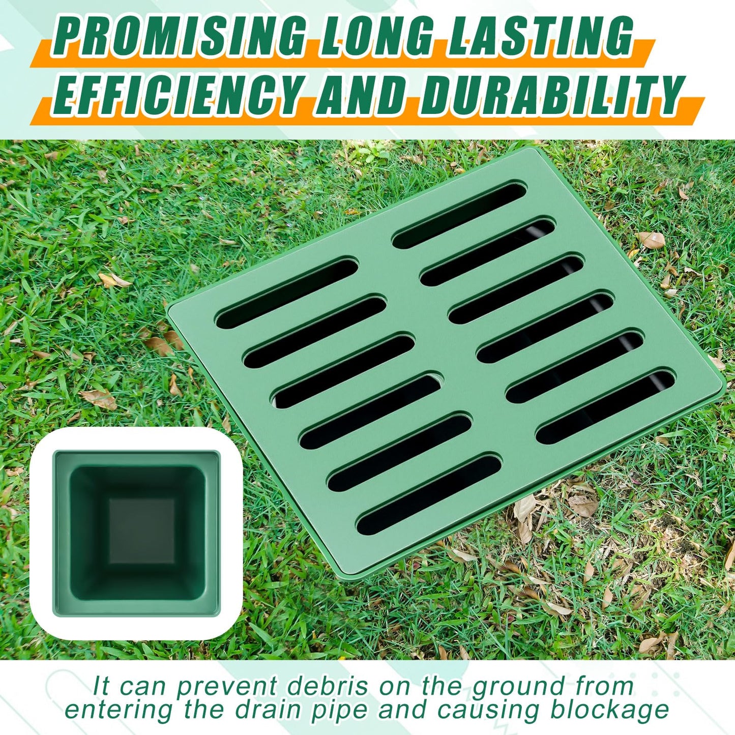 Kritkin Catch Basin with Grate 15 x 15× 24 Inch Square Large Catch Basin for Drainage with Debris Basket French Drain Without Reserved Hole for Yard, Downspout, Lawn, Municipal Pipeline, Green
