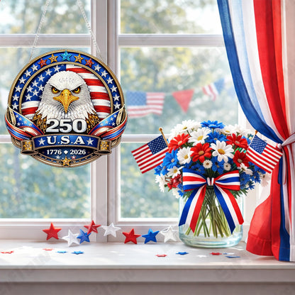 Eiflow 250 Years Anniversary USA Diamond Art Hanging Kit for Adults, DIY Patriotic Diamonds Painting Door Hanger Board Kit, Crystal Diamond Art Painting Pendant Ornament (4th of July Eagle Badge)