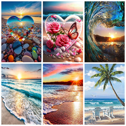 Mowana Sea Diamond Art Kits for Adults 6 Pack - Beach Diamond Painting Kits for Adults, Nature Scenes Ocean Diamond Art 5D Full Drill Rhinestone Gem Painting for Wall Decor and Gifts 12x16inch