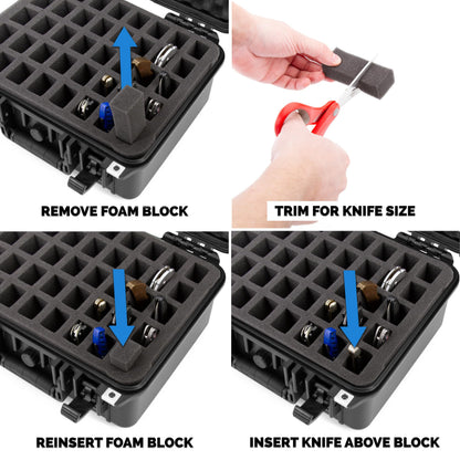 CASEMATIX 13" 40 Folding Knife Case - Waterproof Pocket Knife Holder and Knife Box Organizer Fits 40 Folding Knives, Swiss Army Knives & More Up To 5" Folded in Lockable Knife Storage Case