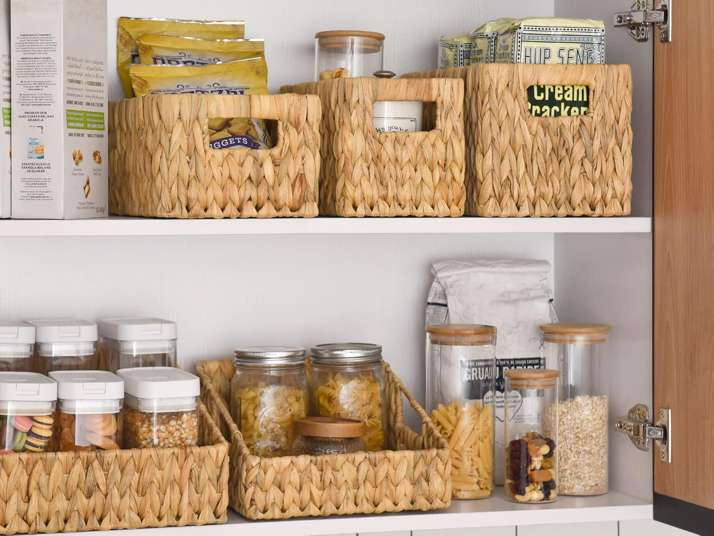 StorageWorks Wicker Baskets - Handwoven Water Hyacinth with Built-in Handles for Bathroom Organization | Medium & Small, 2 Pack