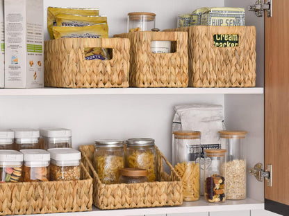 StorageWorks Wicker Baskets - Handwoven Water Hyacinth with Built-in Handles for Bathroom Organization | Medium & Small, 2 Pack