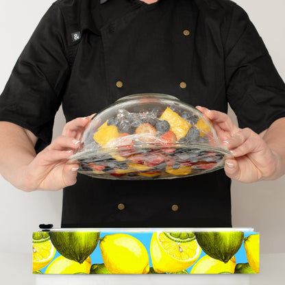 Chicwrap Lemon Refillable Plastic Wrap Dispenser - Includes One 12" x 250' Roll of Professional Grade Plastic Wrap - BPA Free and Kosher Certified - Reusable Dispenser w/Slide Cutter