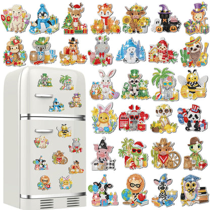 Xuhal 30 Pcs Holiday Diamond Painting Magnets Seasonal Animal Diamond Art Magnet Kits for Adults Cute 5d Rhinestone Seasonal Animal Refrigerator Magnetic Sticker for DIY Craft Fridge