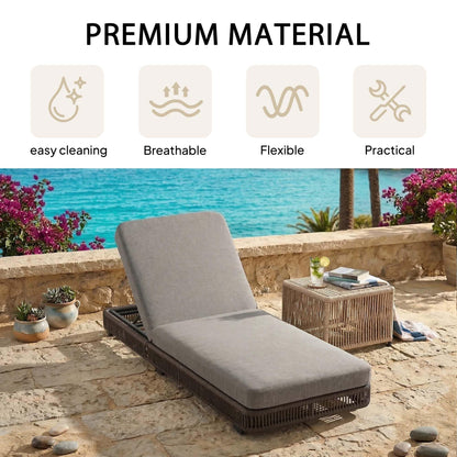 Outdoor Chaise Lounge Chair, 5-Position Adjustable Backrest, All-Weather Grey PE Rattan Wicker Recliner with 5 Inch Grey Cushion, Water-resistant Patio Lounge Chair for Poolside, Beach, Backyard