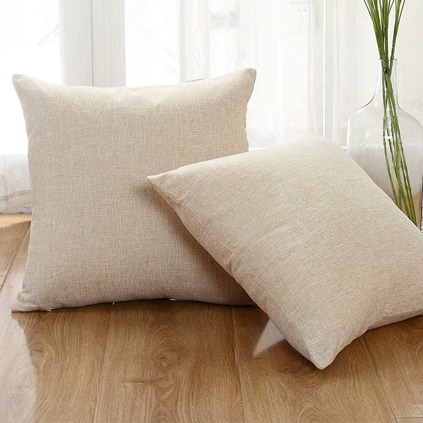Decorative Linen Throw Pillow Covers, Set of 2 Couch Cushion Covers with Zipper, 20x20 Inches for Living Room