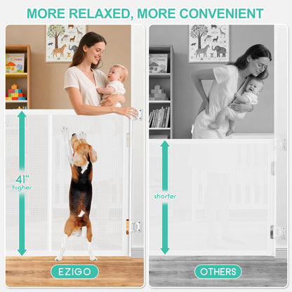 196 Inch Retractable Baby Gates Extra Wide, 41 Inch Reinforced Extra Tall Gate for Large Openings, Mesh Safety Gate for Kids Pets, Retractable Dog Gate for Pool Garages Doorway Indoor Outdoor, White