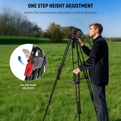 NEEWER 78" Video Camera Tripod Carbon Fiber with Damping Adjustable Fluid Head, One Step Quick Release with QR Plate & Handle, Heavy Duty Tripod Stand for DSLR Cameras Camcorders, Max Load 22lb, LL37