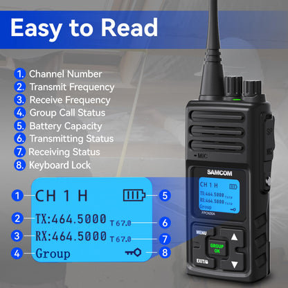 SAMCOM FPCN30A Two Way Radios Long Range 5 Watts Walkie Talkies for Adults Rechargeable 2 Way Radios UHF Handheld Business Group Call Radio 1500mAh Battery with Earpieces for Construction,6 Packs