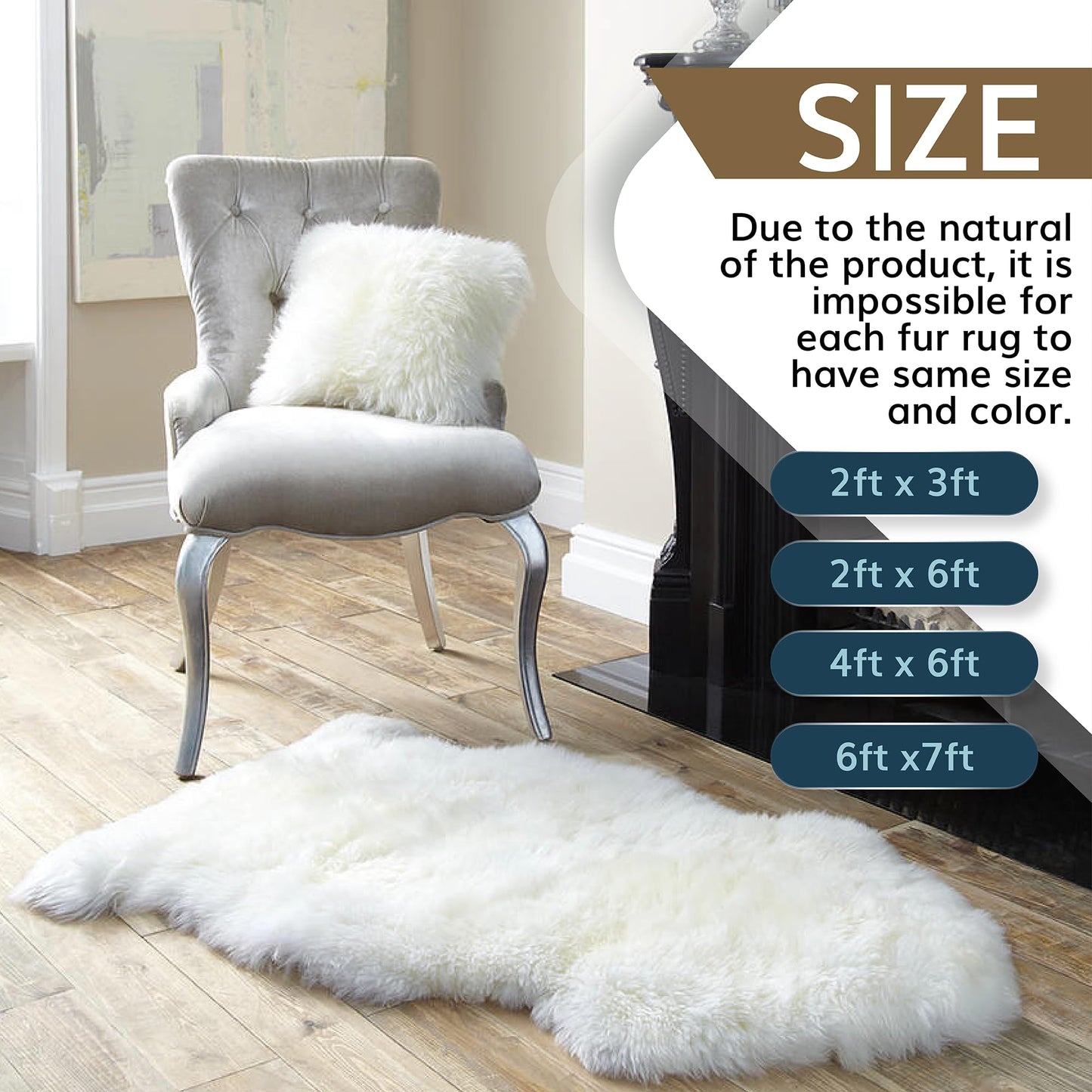 WaySoft New Zealand Sheepskin Area Rug – Genuine Fluffy Wool, Multiple Sizes, Bedroom or Living Room Decor(4ft x 6ft,Grey Beige)