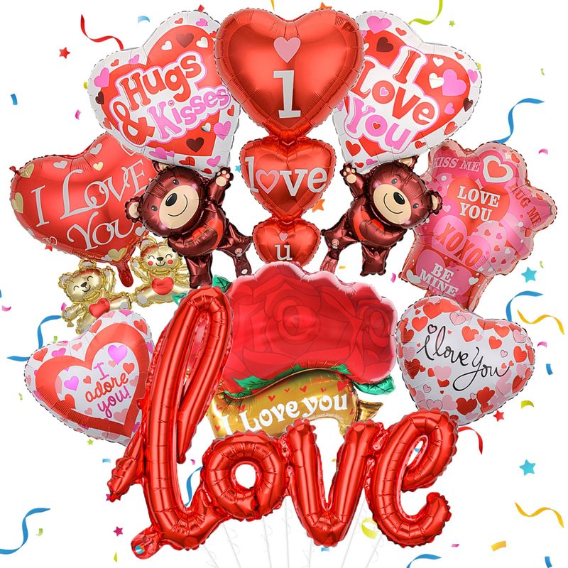 9 Pcs Valentines Balloons I Love You Foil Balloons 40 Inch Love Mylar Balloon Heart Shaped Balloon Propose Marriage Wedding Anniversary Valentines Day Decorations Supplies