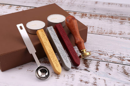 Yoption Wax Seal Stamp Kit, Eucalyptus Sealing Stamp with Gold Red Silver Sealing Wax Sticks Gift Box Set for Invitations, Cards, Letters, Gift Idea