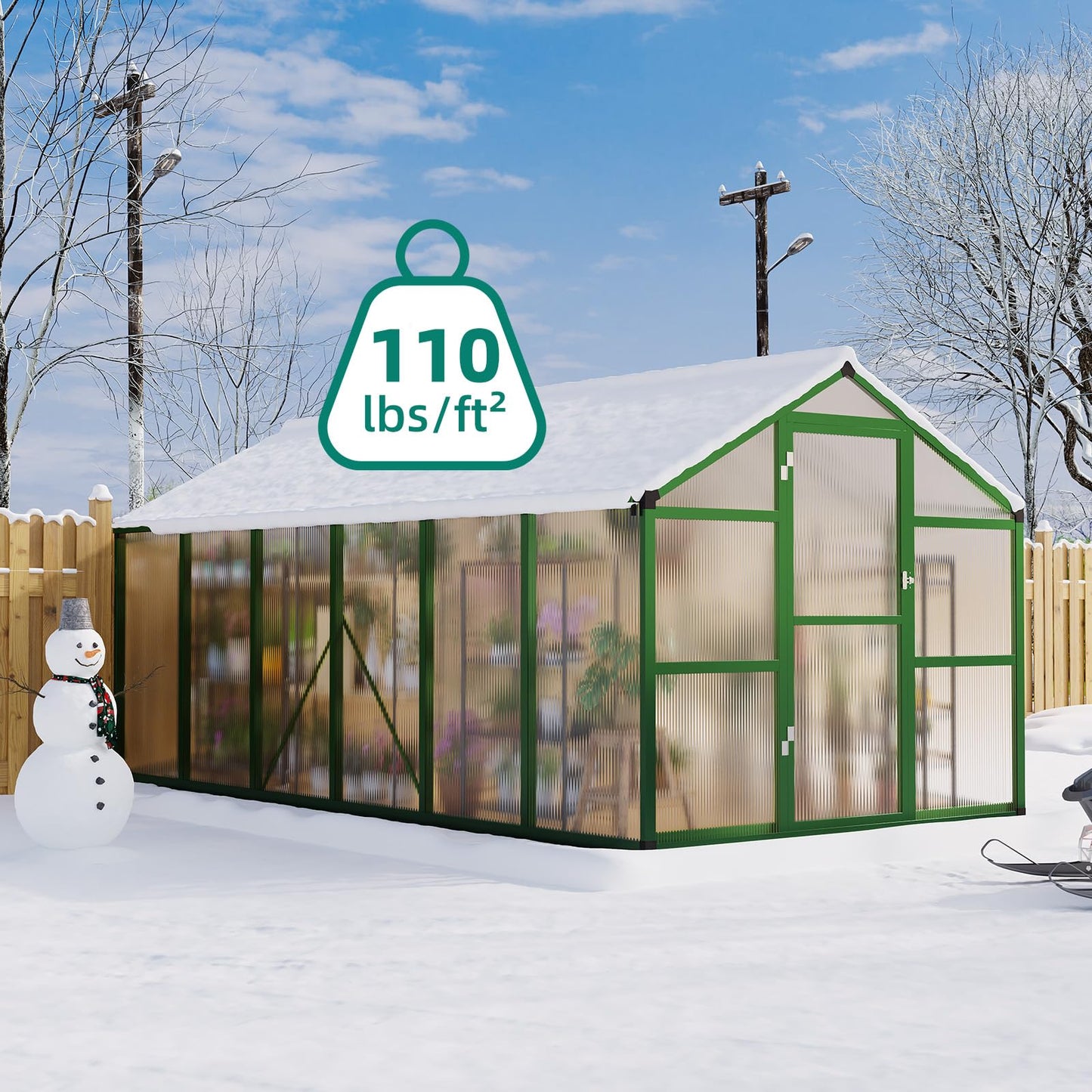 8x12 FT Greenhouse - Large Aluminum Greenhouses for Outdoors, Heavy Duty Polycarbonate Greenhouse with Roof Vent&Ground Nails, Walk-in Green Houses for Garden, Backyard, Patio, Easy Assembly