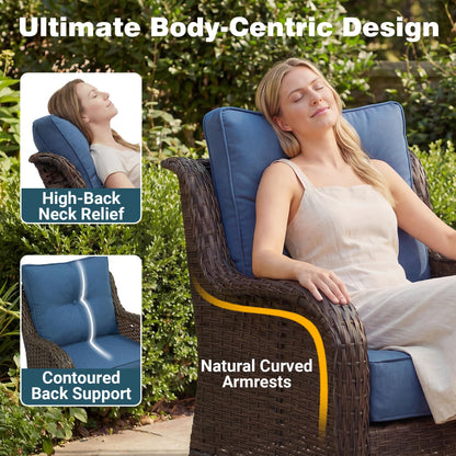 SAILARY Patio Furniture Set, 5PCS Outdoor Wicker Conversation Set with 6" Thick Cushions, High Back Swivel Rocker Chairs, Weather Resistant Olefin Fabric for Garden, Poolside, Navy Blue