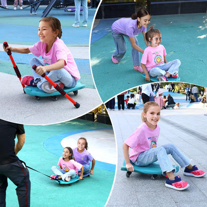Large Scooter Board for Kids,Plastic Floor Scooter Board with Handles, Buckle and 1 Rope, Gym Scooters for Indoor Outdoor Sports,Sensory Training, Green