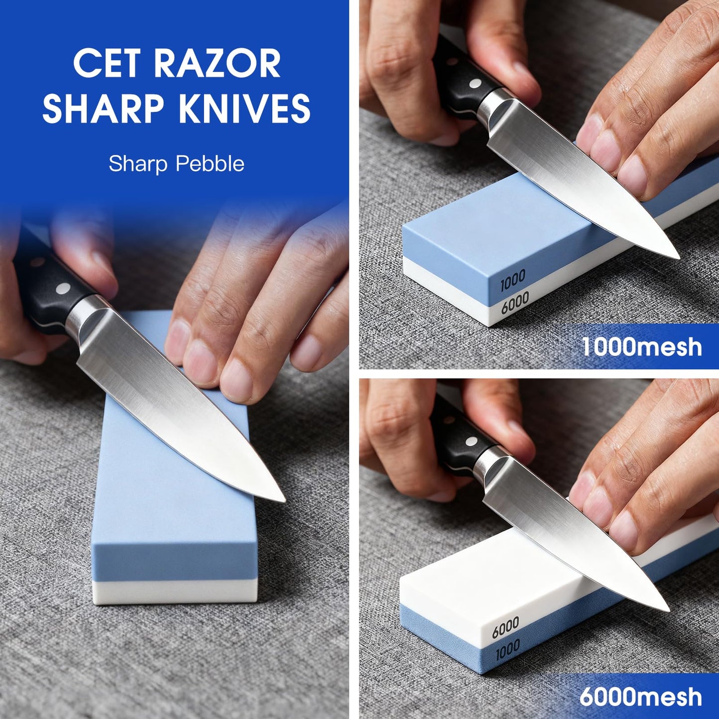 Knife Sharpening Stone Set with Adjustable Base,2 Side Grit 1000/6000 Waterstone,Fast & Efficient Diamond Knife Sharpener for Various sinks for hand washing