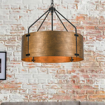 Kunlinzhu Drum Chandeliers for Dining Room,22 in Copper Bronze Metal Dining Room Light Fixture Over Table, Industrial Modern Farmhouse Pendant Light for Kitchen,Entryway,Living Room