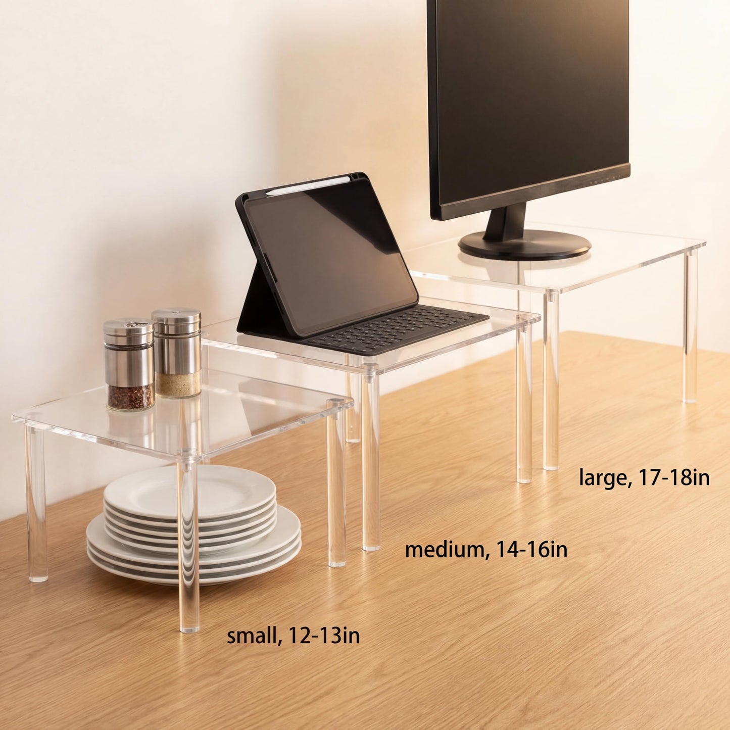 RattanView 1 Pcs 14 Inch Acrylic Risers Display Stands Rectangular 4-leg Acrylic Plant Stand, 6mm Thick Clear Shelf Riser Display Stands for Decor Collectibles Figures and Item Photography