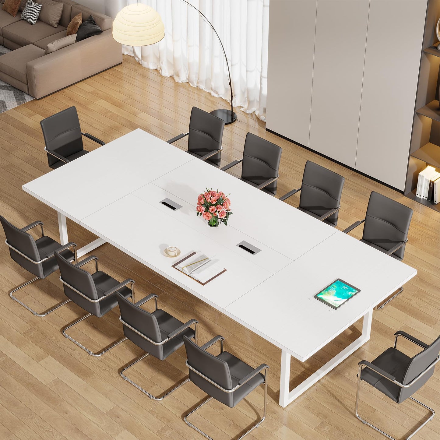 Tribesigns 8FT Conference Table, 94.49 L x 47.24 W x 29.53 H Inches Large Meeting Podcast Table for 10 People, Business Style Wooden Training Table with Strong Metal Frame for Office Conference