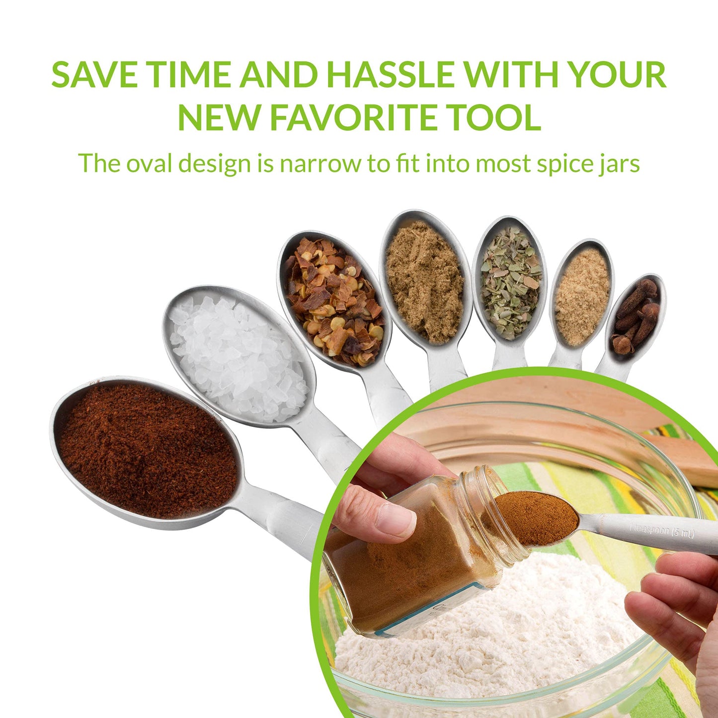 Spring Chef Stainless Steel Measuring Spoons Set of 7, Oval Metal Teaspoon & Tablespoon Measuring Spoons - Nesting Kitchen Gadgets For Baking & Cooking, Dual Measurements - Dry & Liquid Ingredients